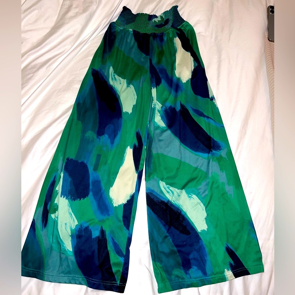 Anthropologie Hutch wide leg Green and Blue Abstract Women's Pants XS Petitie